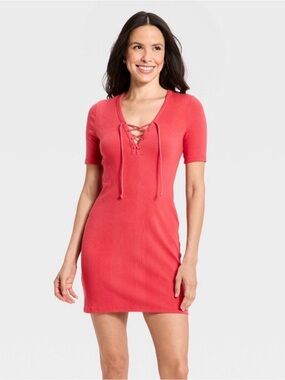 Women's Short Sleeve Knit Bodycon Dress - Universal Thread Red Size M NWT